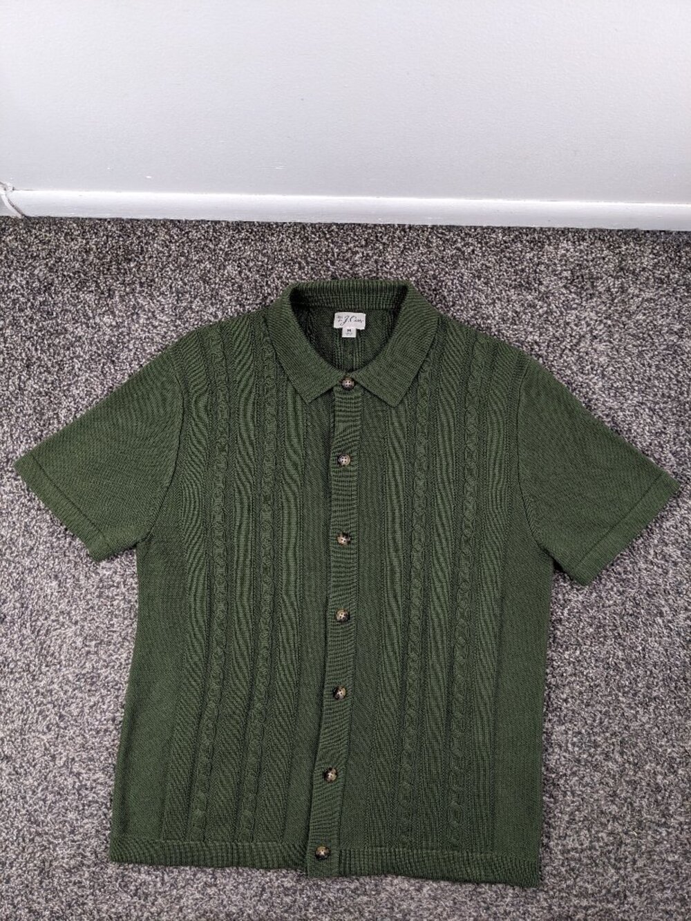 2022 J Crew Sweater Cardigan Cable Knit Short Sleeve Green Mens Medium